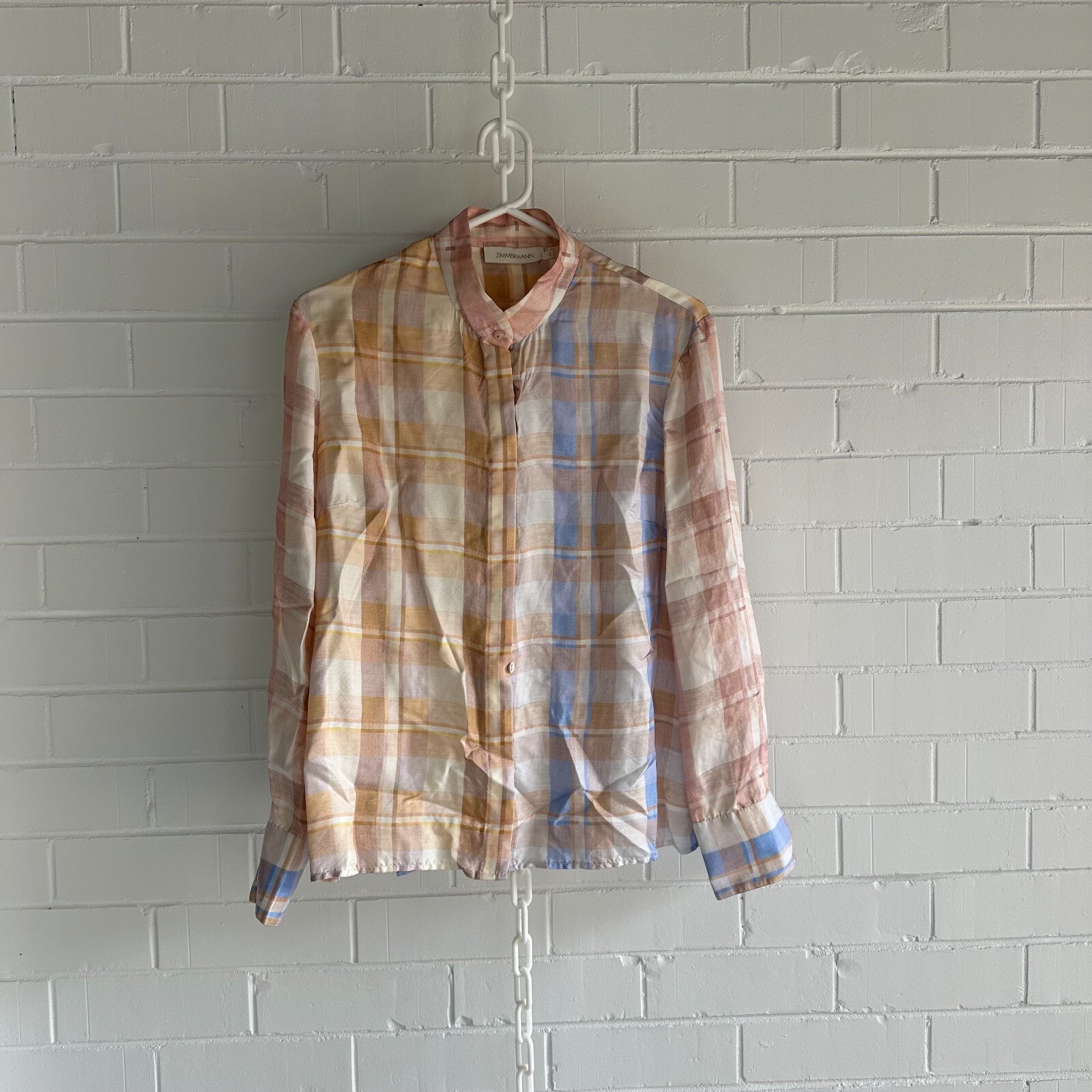 ZIMMERMANN Dancer  Shirt  + Wide leg Pant Size 3 AU14 US10 Colourful Check Silk