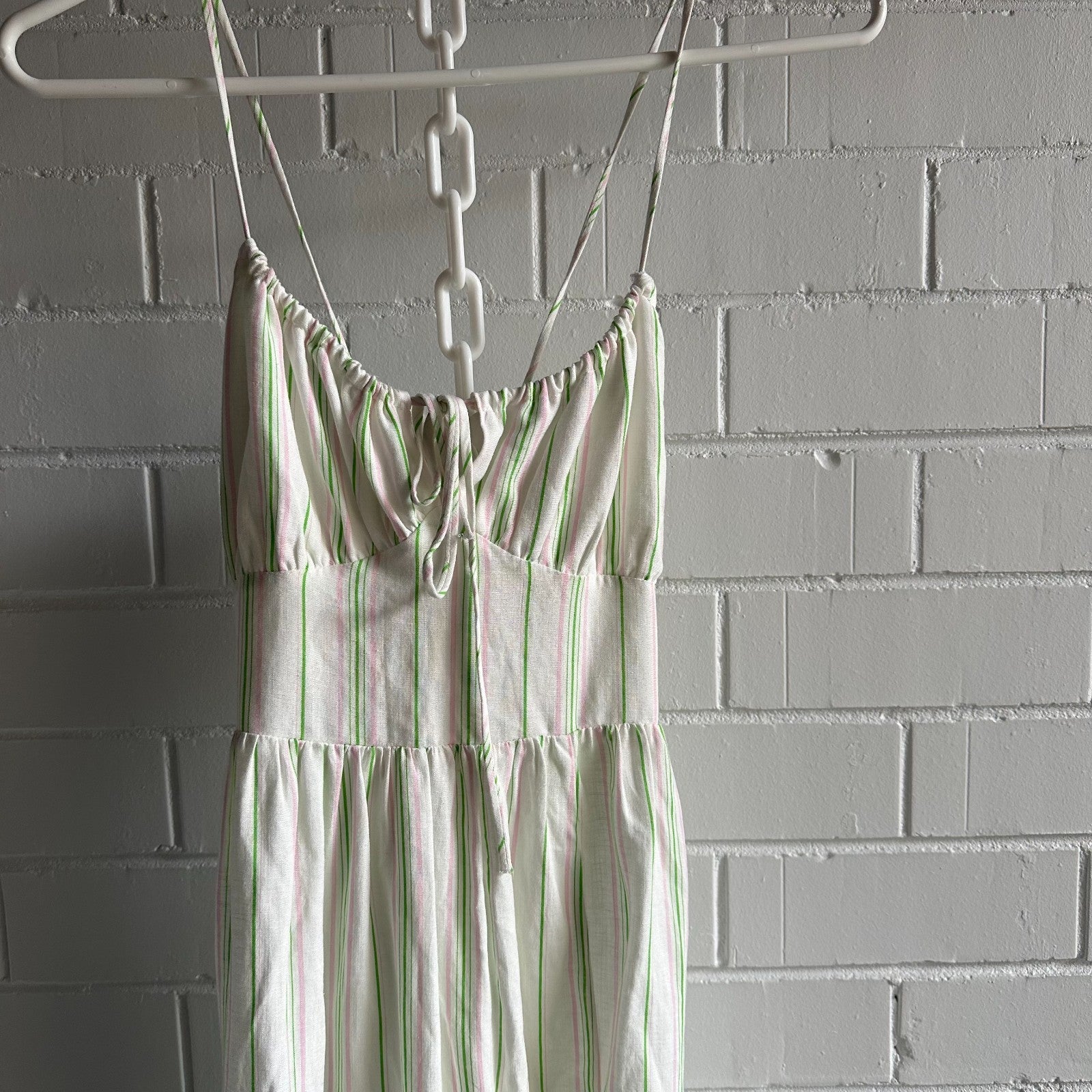 BERSHKA Stripe sundress Size S AU8 US4 Viscose Linen strappy cut out flirty