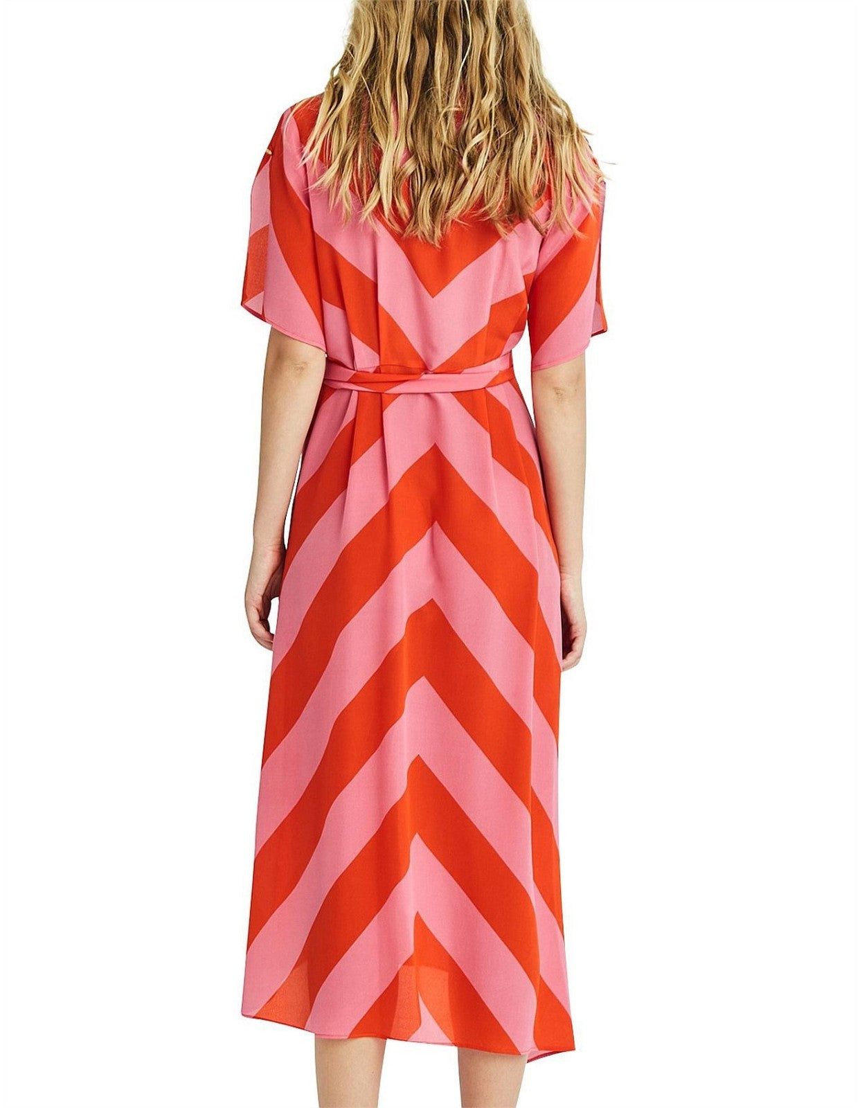 KATE SYLVESTER Keiko Silk Wrap midi dress XS AU6 Chevron Pink/Orange