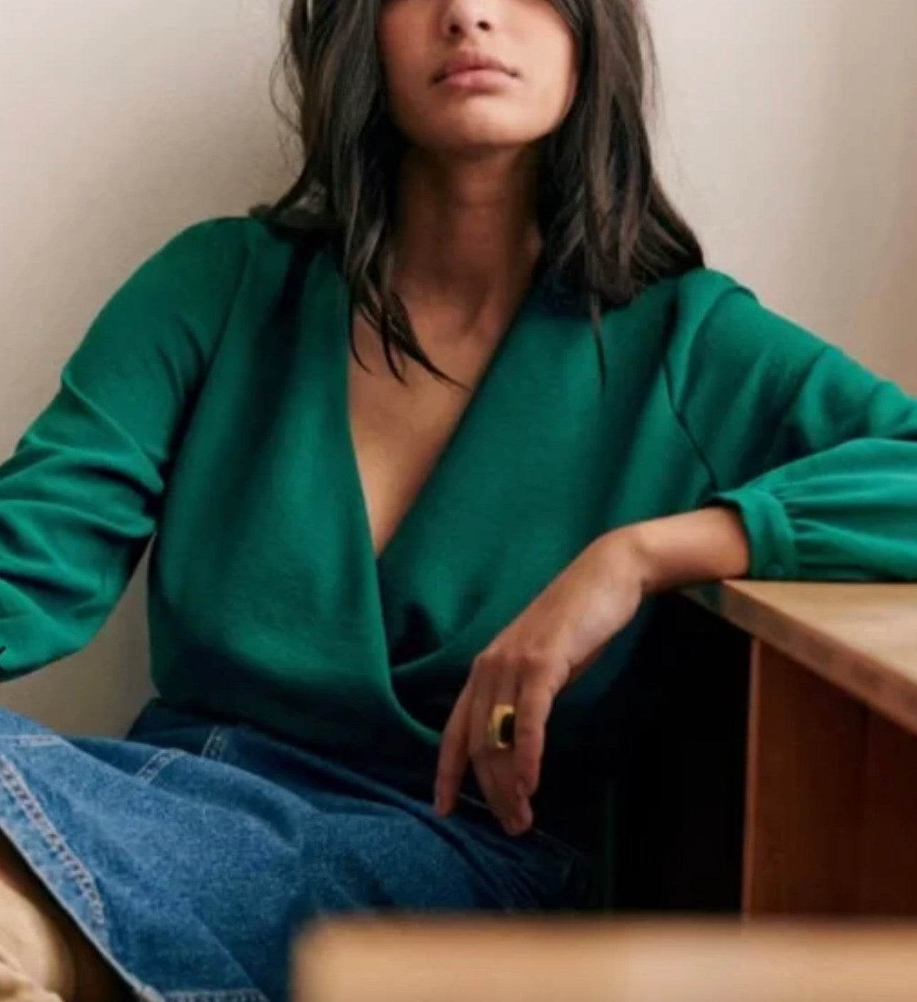 SEZANE Abelia Blouse Bottle Green EU38 AU10 Long Sleeved Draped BNWT