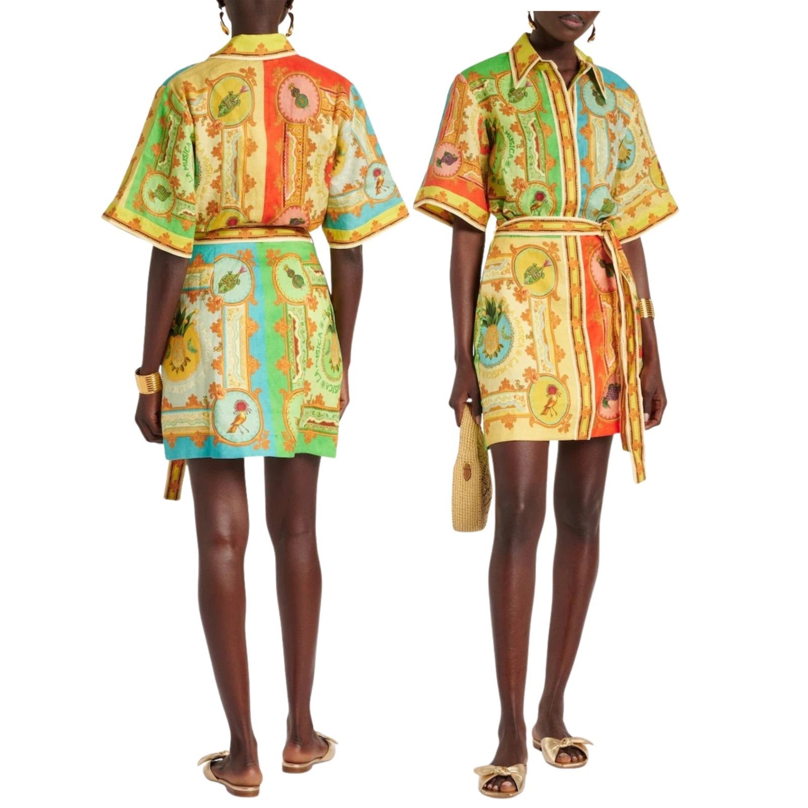 ALEMAIS La Musica Mini Shirt Dress Size AU10 Resort Sleeved