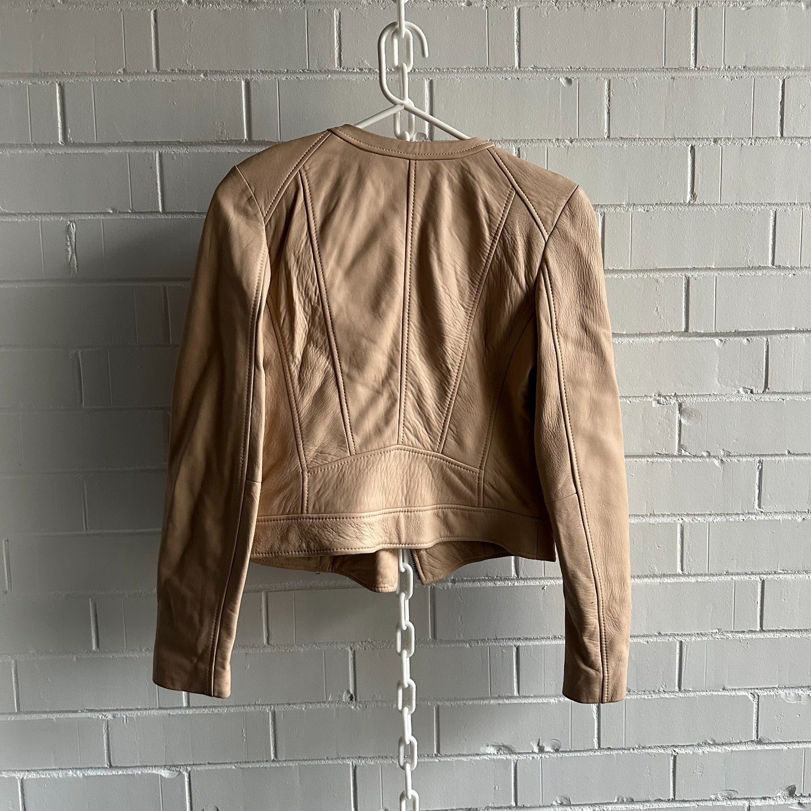 KOOKAI Rush Eggshell Pink Genuine Leather Size S Pretty Biker Zip Long Sleeve