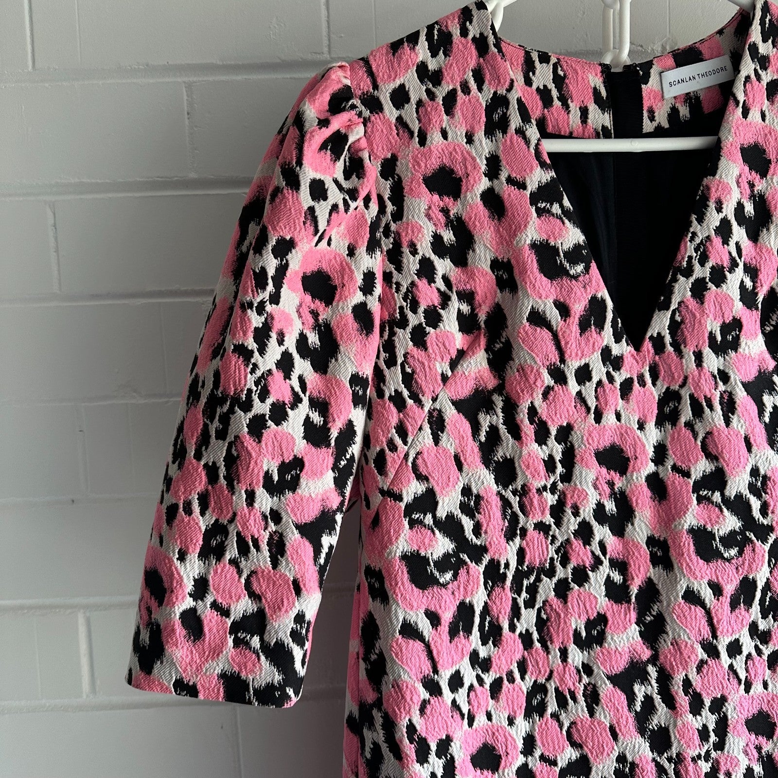 SCANLAN THEODORE Leopard Brocade Mini Shift Dress Size AU8 US4 Short sleeve Part