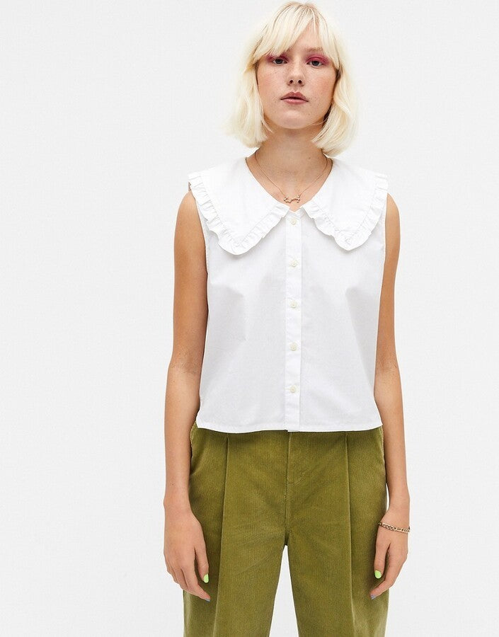 ZARA Cropped White Blouse with Sailor Collar Size M AU8-10  White