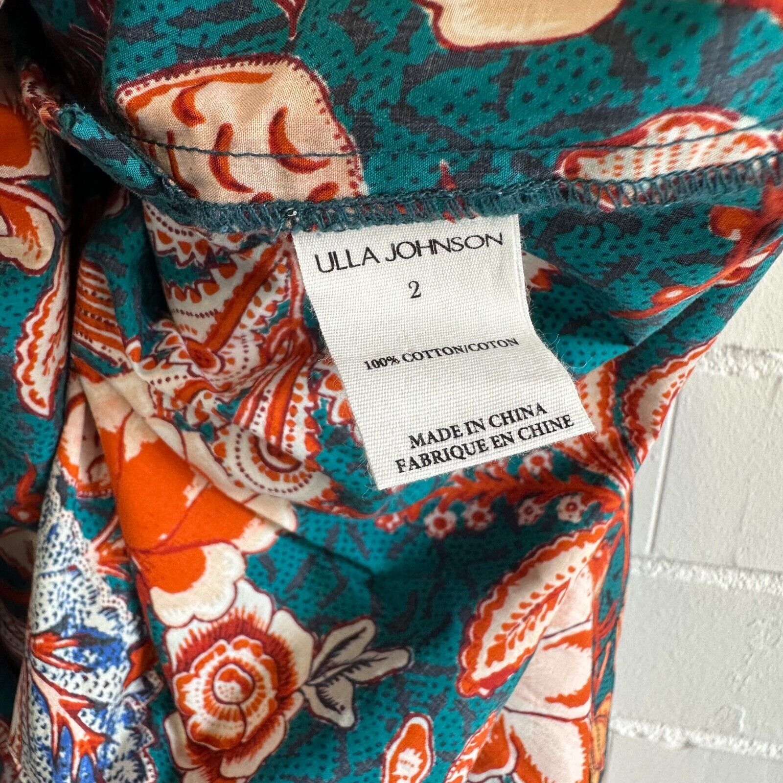 ULLA JOHNSON Smocked Floral Teal Delphinium Lisbet MIDI Dress Size AU6 US2