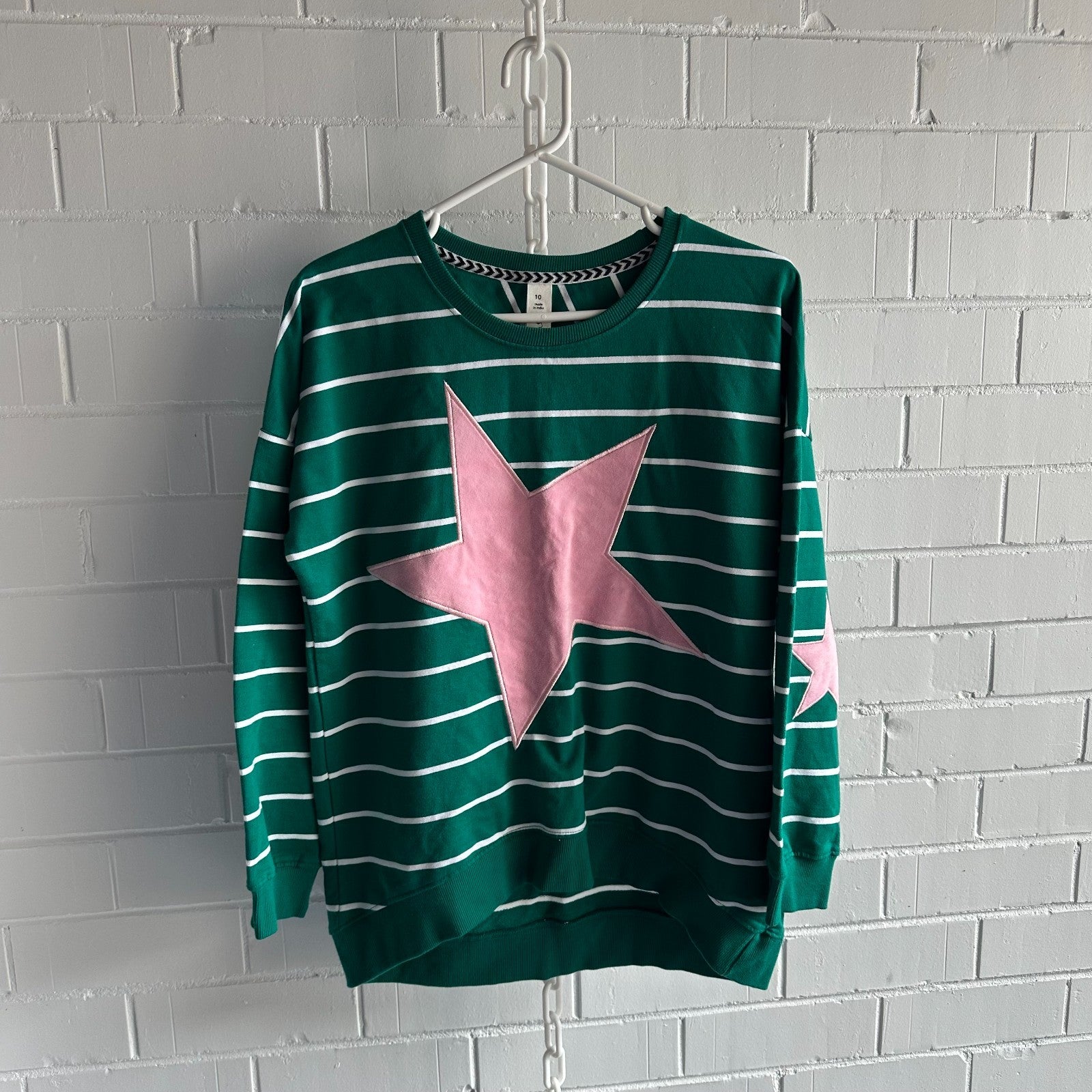ELM Star Sweatshirt with Elbow patch AU10 Green and Pink