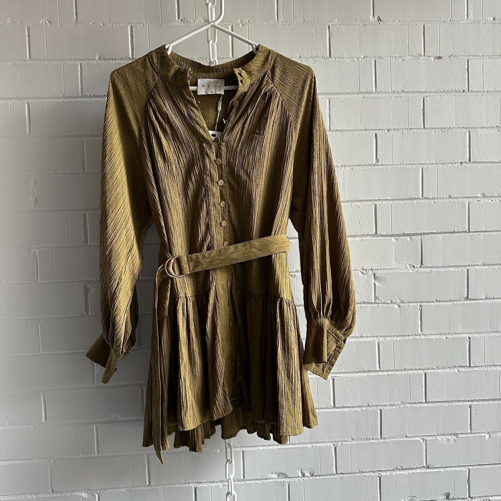 BAIA Olive Swing Dress Short Size S/M,  AU8 , US4, Long sleeve, Belted BNWT