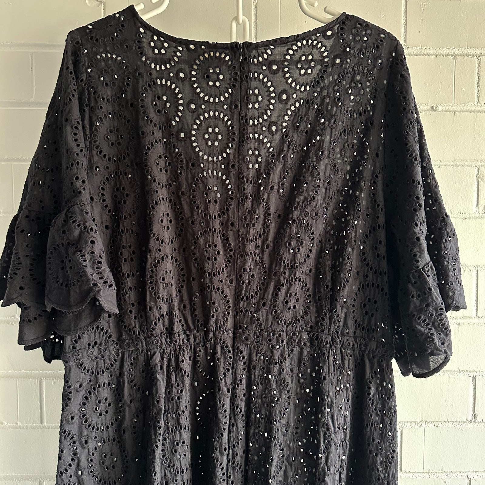 HARLOW Cotton Broderie Anglaise Black Maxi dress Size L PLUS Elastic waist Boho