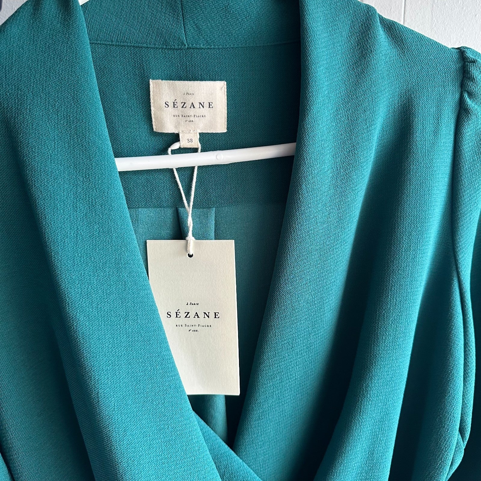 SEZANE Abelia Blouse Bottle Green EU38 AU10 Long Sleeved Draped BNWT