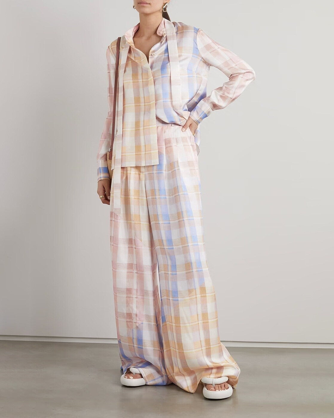 ZIMMERMANN Dancer  Shirt  + Wide leg Pant Size 3 AU14 US10 Colourful Check Silk