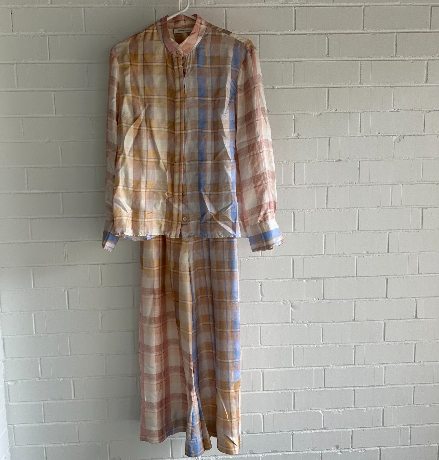 ZIMMERMANN Dancer  Shirt  + Wide leg Pant Size 3 AU14 US10 Colourful Check Silk
