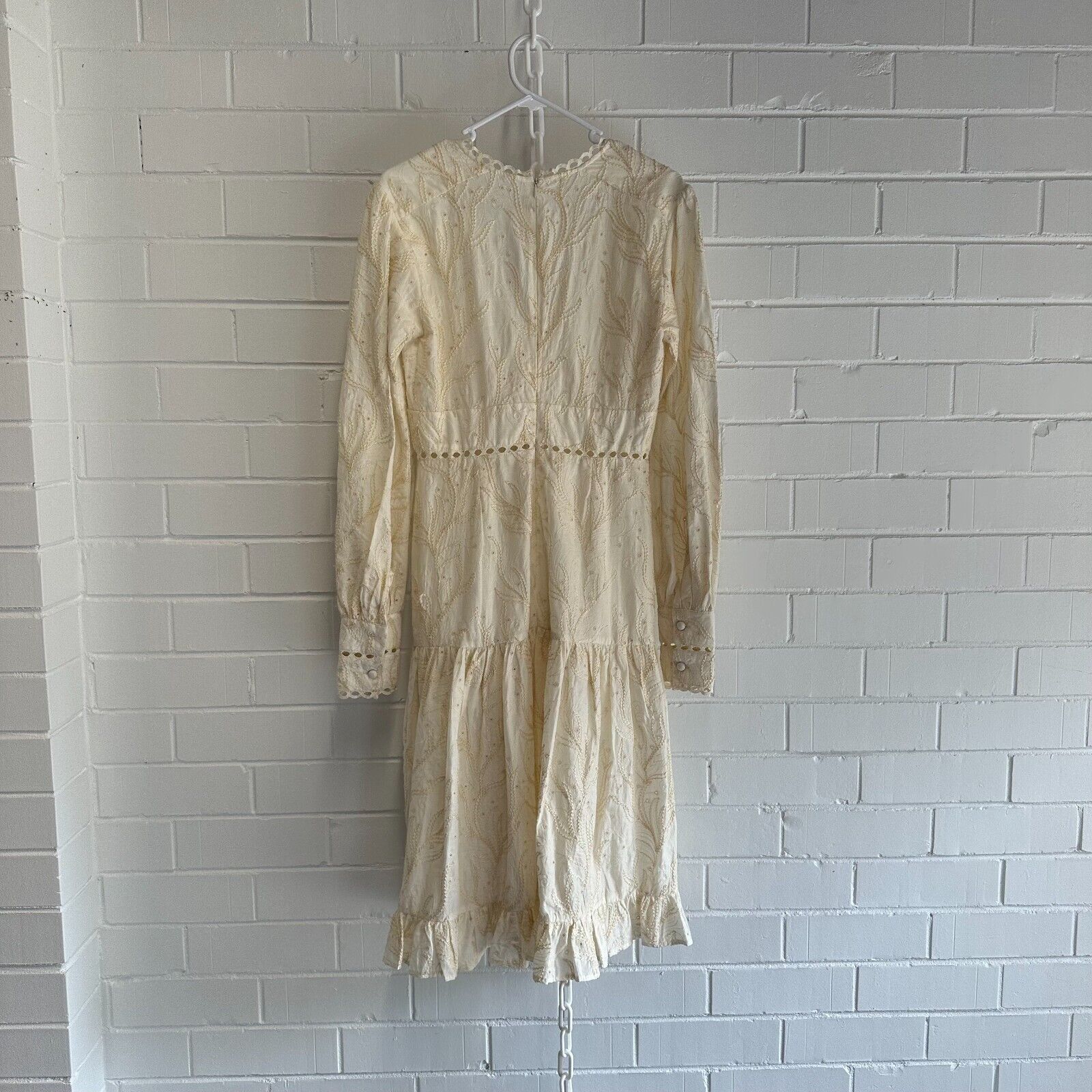 WINONA Cream dress with natural embroidery Size AU8 US4 Cotton long sleeve