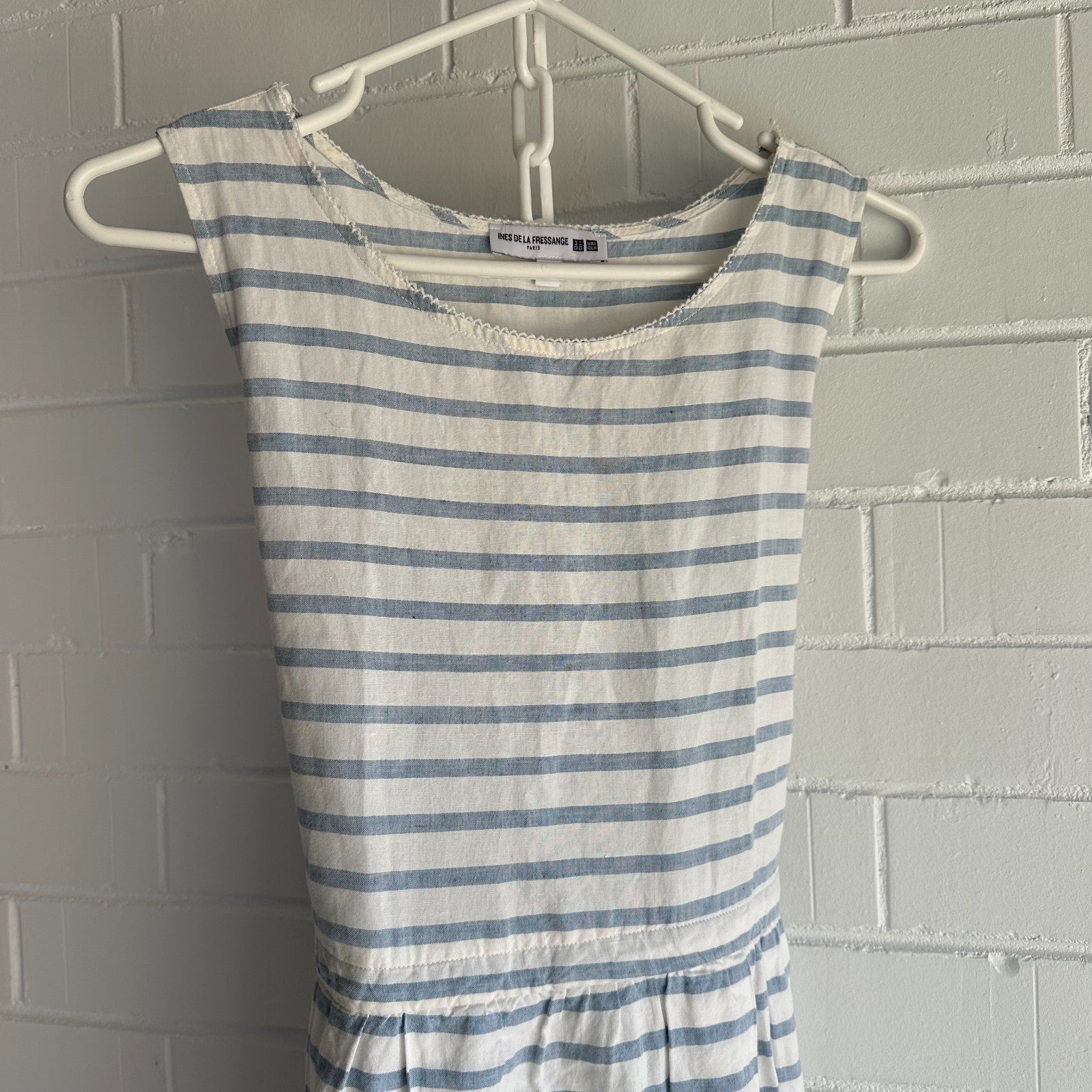 UNIQLO X INES DE LA FRESSANGE Cotton Linen Stripe Dress Size M Parisian Chic