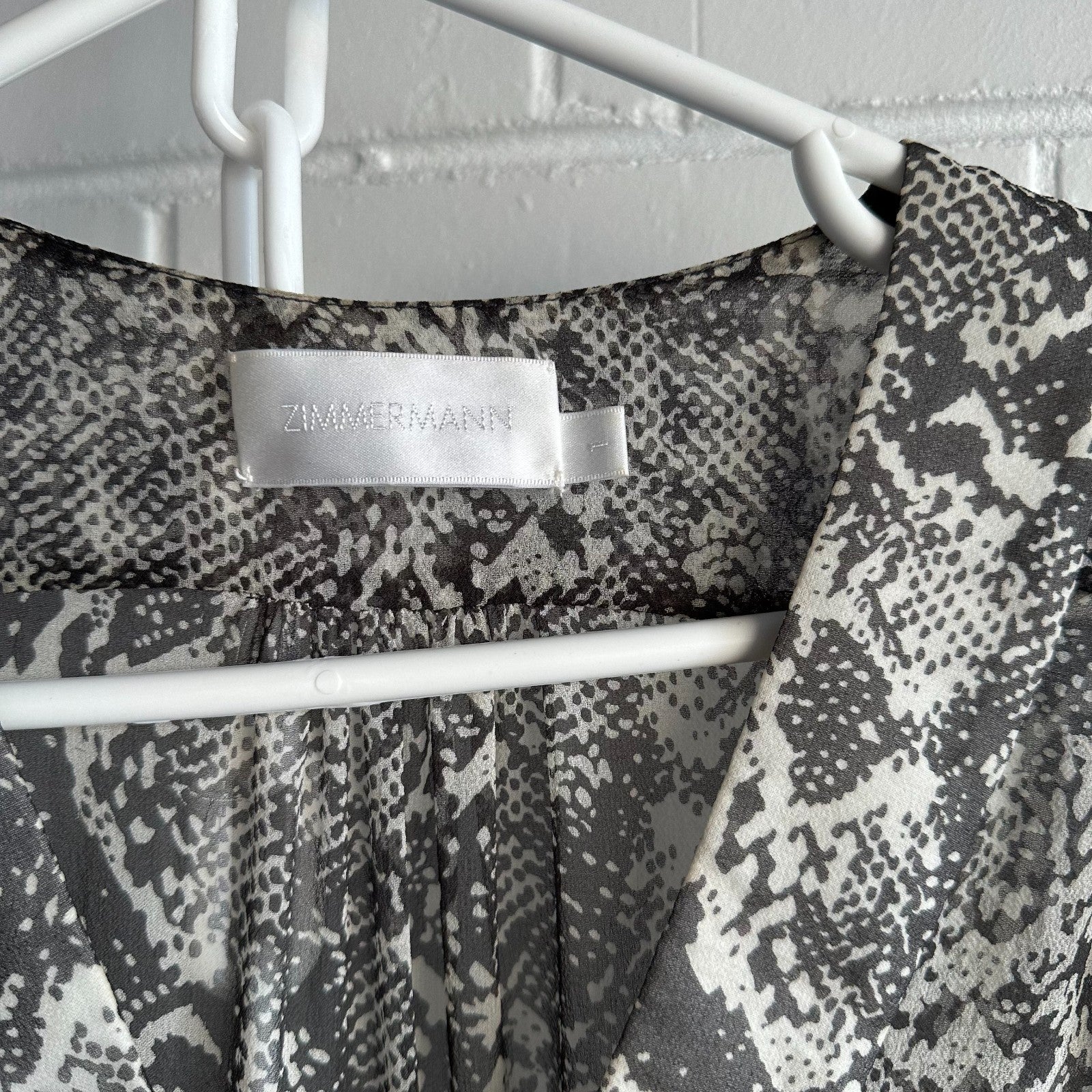 ZIMMERMANN Gemma Snakeskin Print Assymmetric Midi Maxi Dress Size1 AU8-10 Silk