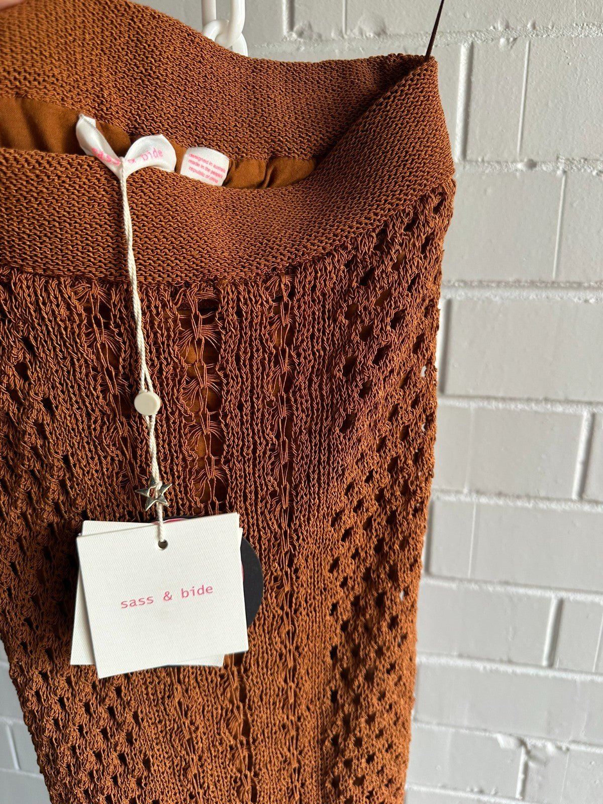 SASS & BIDE "Dig it" Crochet Knit Top & Midi Skirt SET- Tabacco XXS BNWT