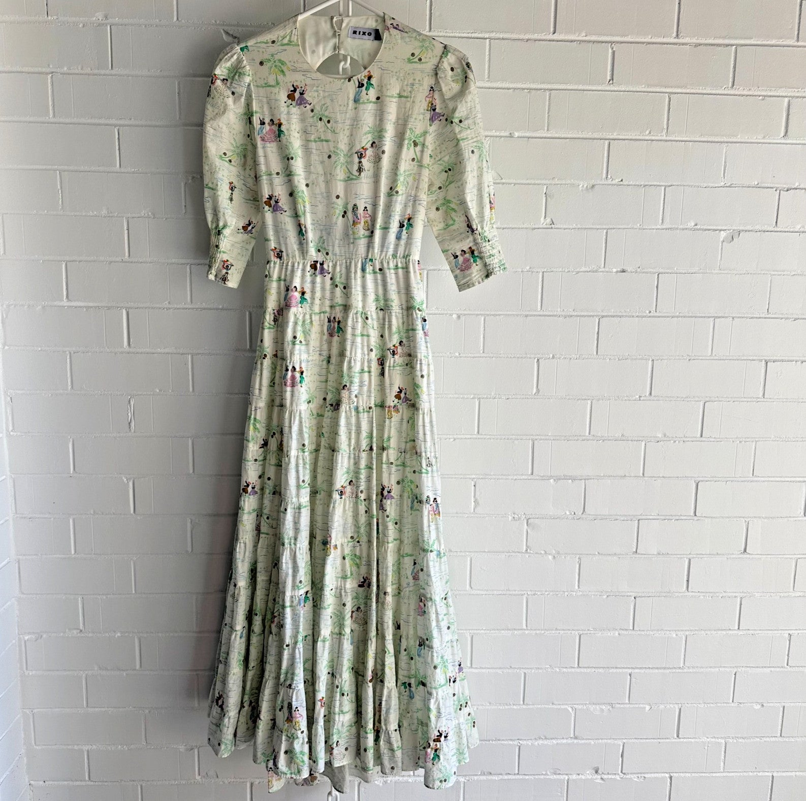 RIXO X LIBERTY Mallorca Dance Motif Agyness Cutout Maxi Dress XS AU8 Vacation