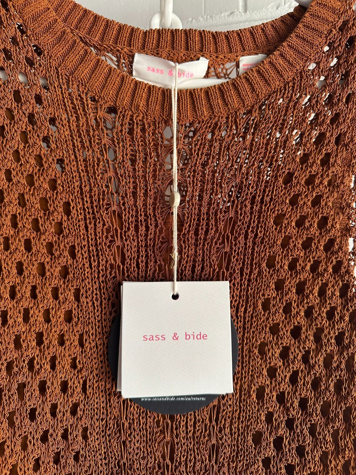 SASS & BIDE "Dig it" Crochet Knit Top & Midi Skirt SET- Tabacco XXS BNWT