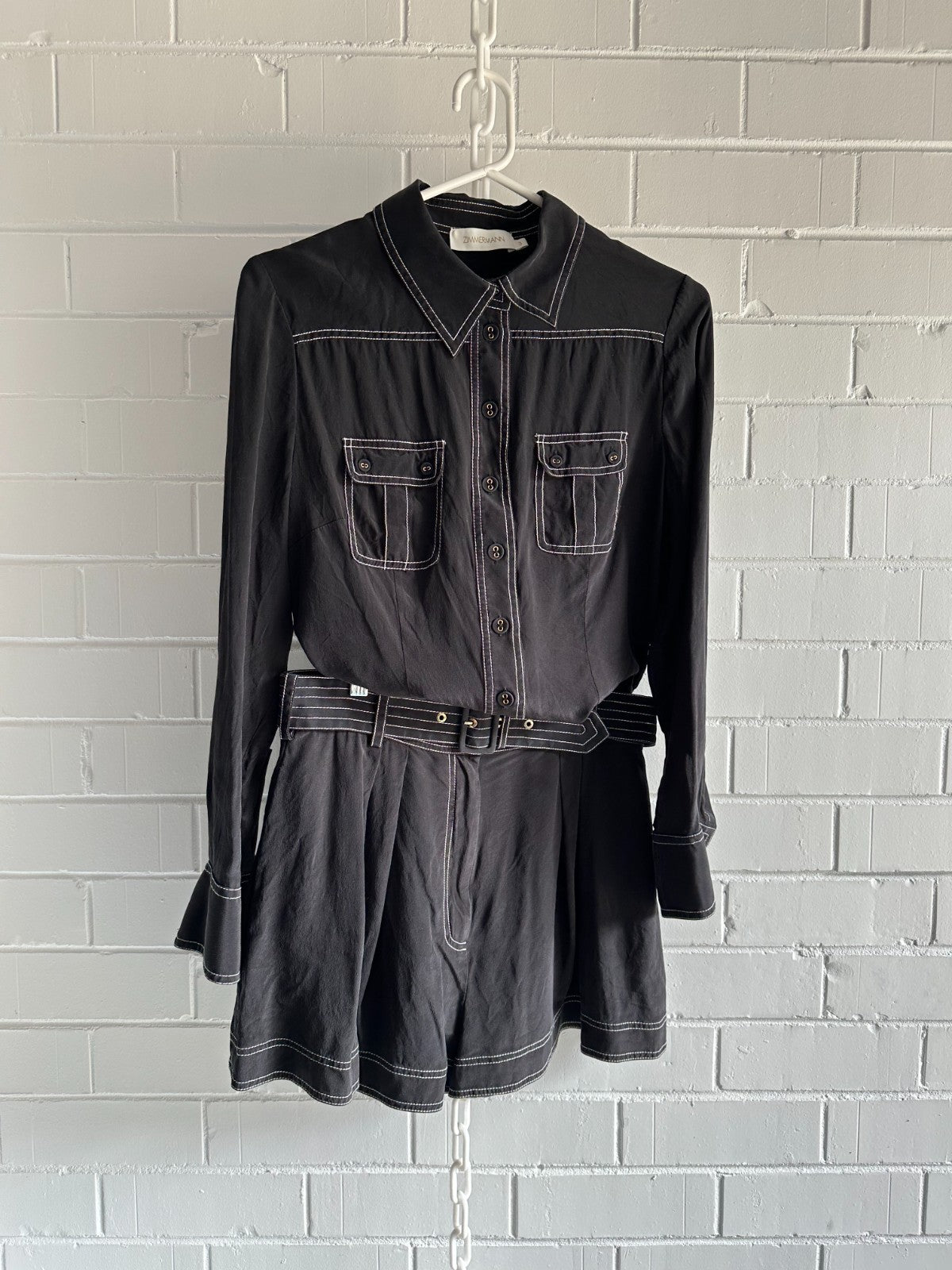 ZIMMERMANN Utility Silk Set Size 3 AU12-14  Black with White stitching detail