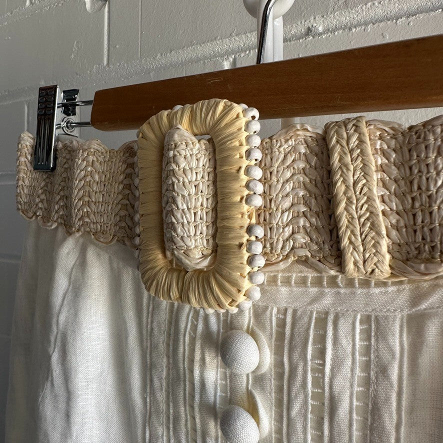 ZIMMERMANN Jude Belted Midi Skirt Sz 2 Ivory Linen Raffia belt