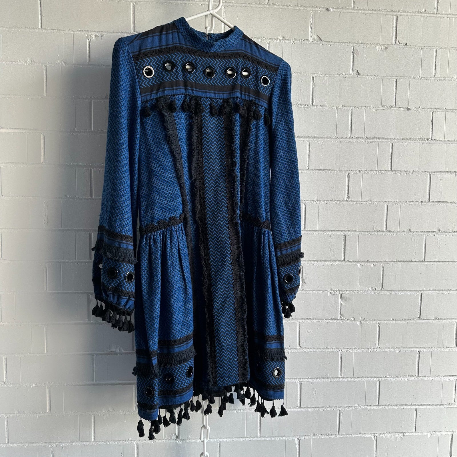 DODO BAR OR TASSEL DRESS Size M AU10 US6 Long sleeve Eyelet and tassel Resort