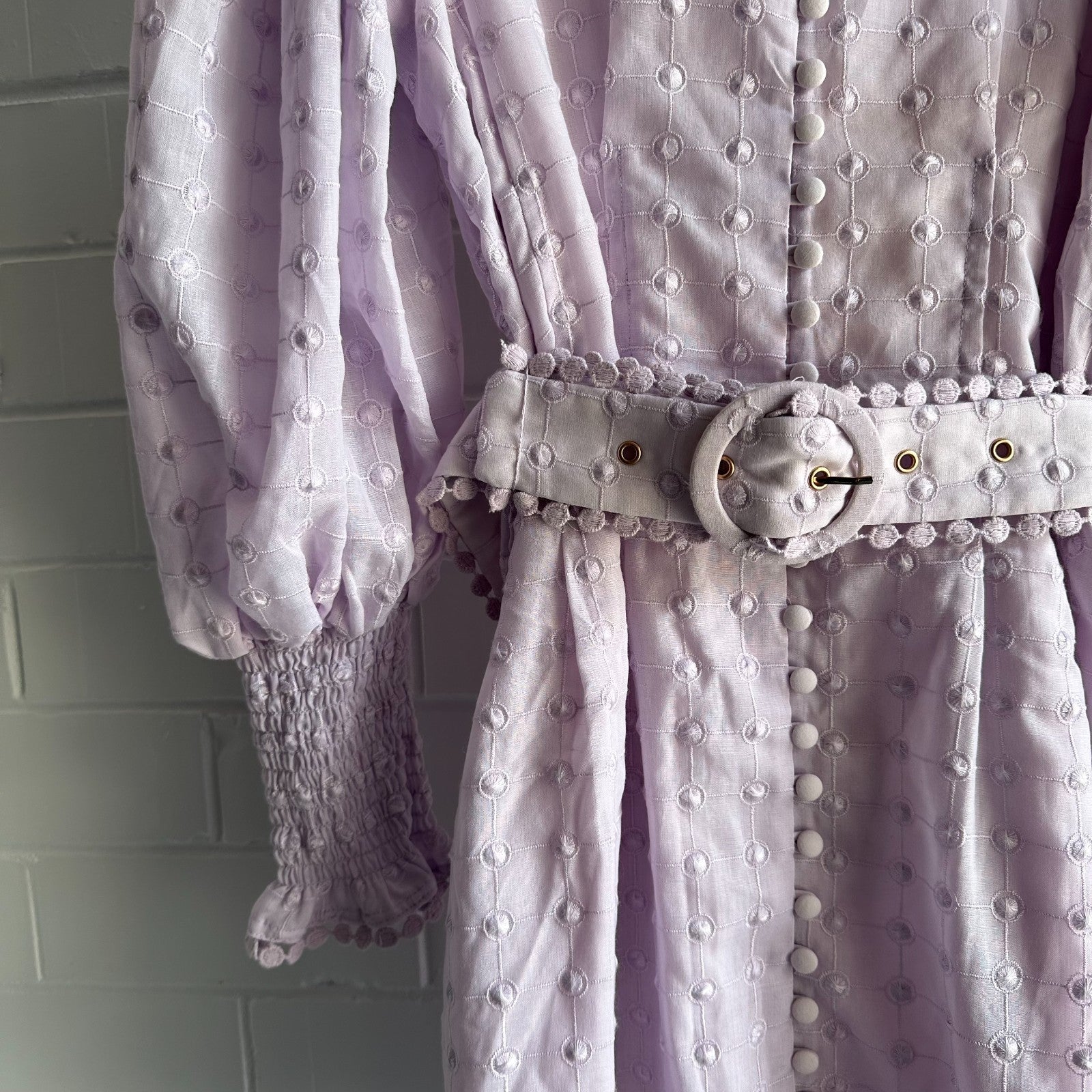 SABO  Belted Larose Mini Dress Size L AU12 US8 Lilac ¾ Sleeve