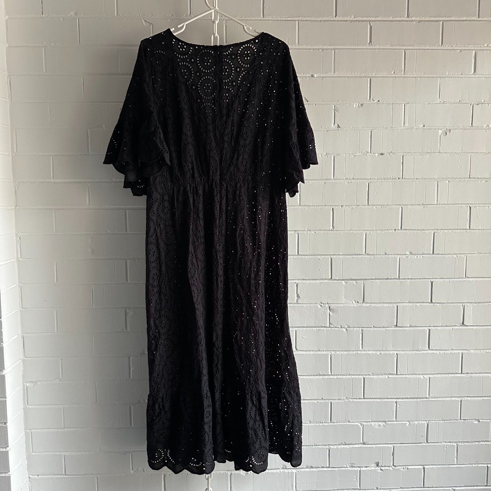 HARLOW Cotton Broderie Anglaise Black Maxi dress Size L PLUS Elastic waist Boho